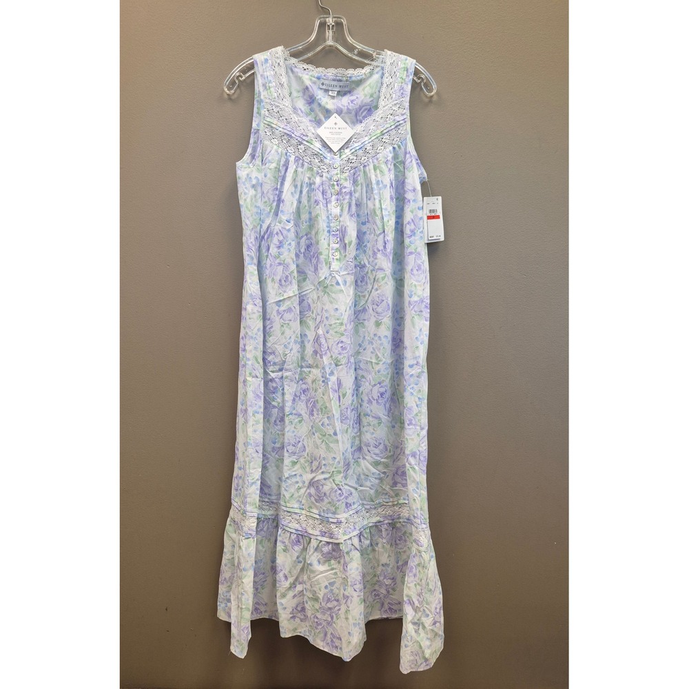 Eileen West Womens XS Cotton Floral Lace Trim Nightgown Cottagecore NWT White